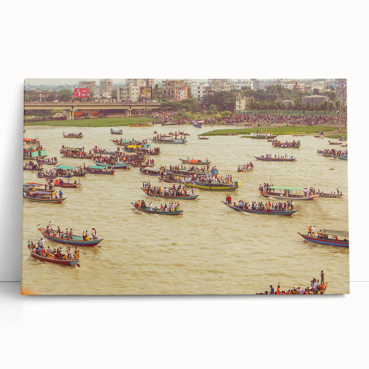 Black and white stretched canvas featuring a serene Bangladesh landscape, ideal for kitchen wall art.