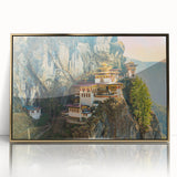 Large art print of Bhutanese landscape in muted earth tones on a framed acrylic, ideal for modern art wall decor.