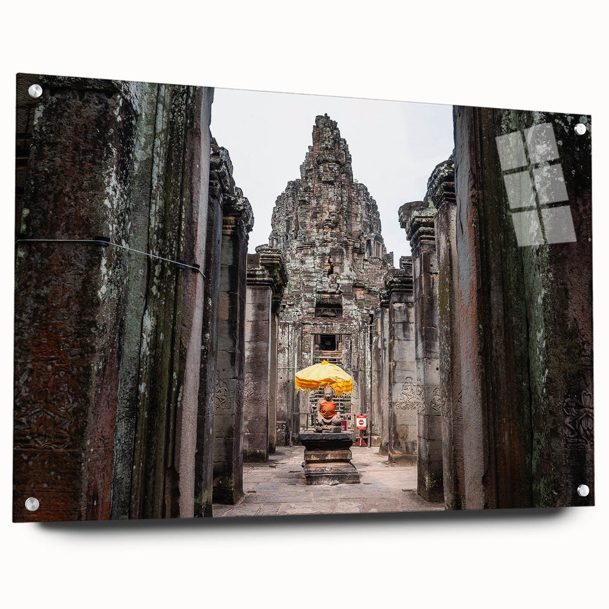 Acrylic print of a Cambodian landscape in muted earth tones, ideal for dining room decor.