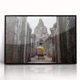 Large abstract wall art depicting a Cambodian scenery in muted earth tones on a framed acrylic.