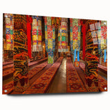 Large abstract wall art depicting a Tibetan landscape in muted earth tones on acrylic glass.