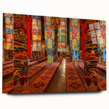 Large abstract wall art depicting a Tibetan landscape in muted earth tones on acrylic glass.