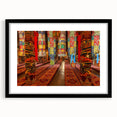 Abstract art print depicting colorful, textured scenery of Tibet in an extra large black framed format.