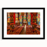 Abstract art print depicting colorful, textured scenery of Tibet in an extra large black framed format.