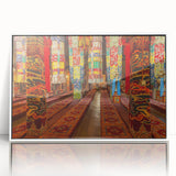 Acrylic print of a Tibetan landscape in muted earth tones, framed in white, suitable for modern art wall decor or nursery.