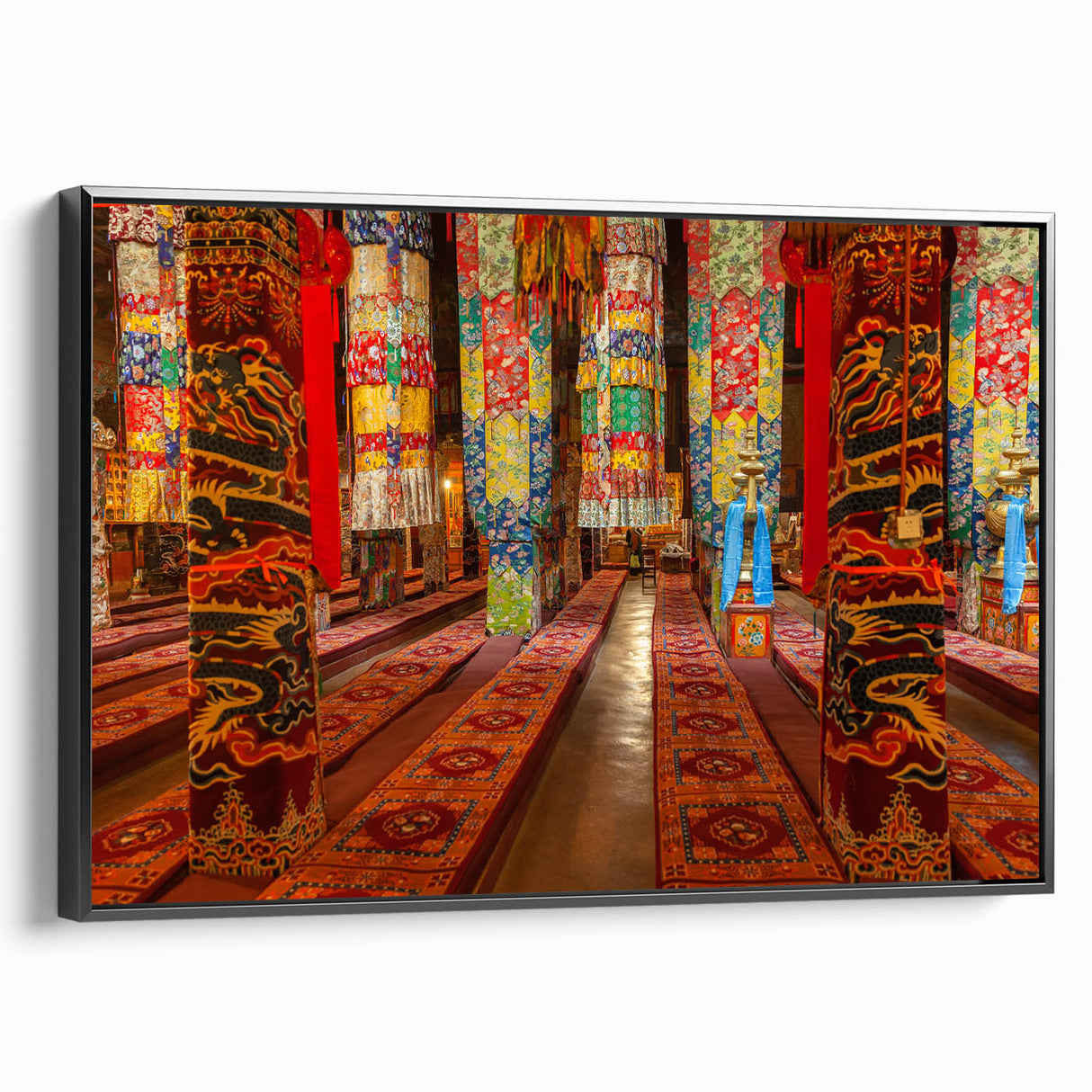 Black and white framed canvas depicting a Tibetan landscape, ideal for bedroom wall art.