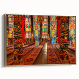 Framed canvas depicting a vintage Tibetan landscape in muted gold and black tones, ideal for bedroom wall art.