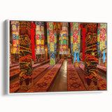 Vintage poster art of Tibetan scenery on framed canvas, featuring colorful art in extra large size.