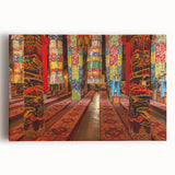 Black and white stretched canvas of a Tibetan landscape, suitable as large kitchen wall art.