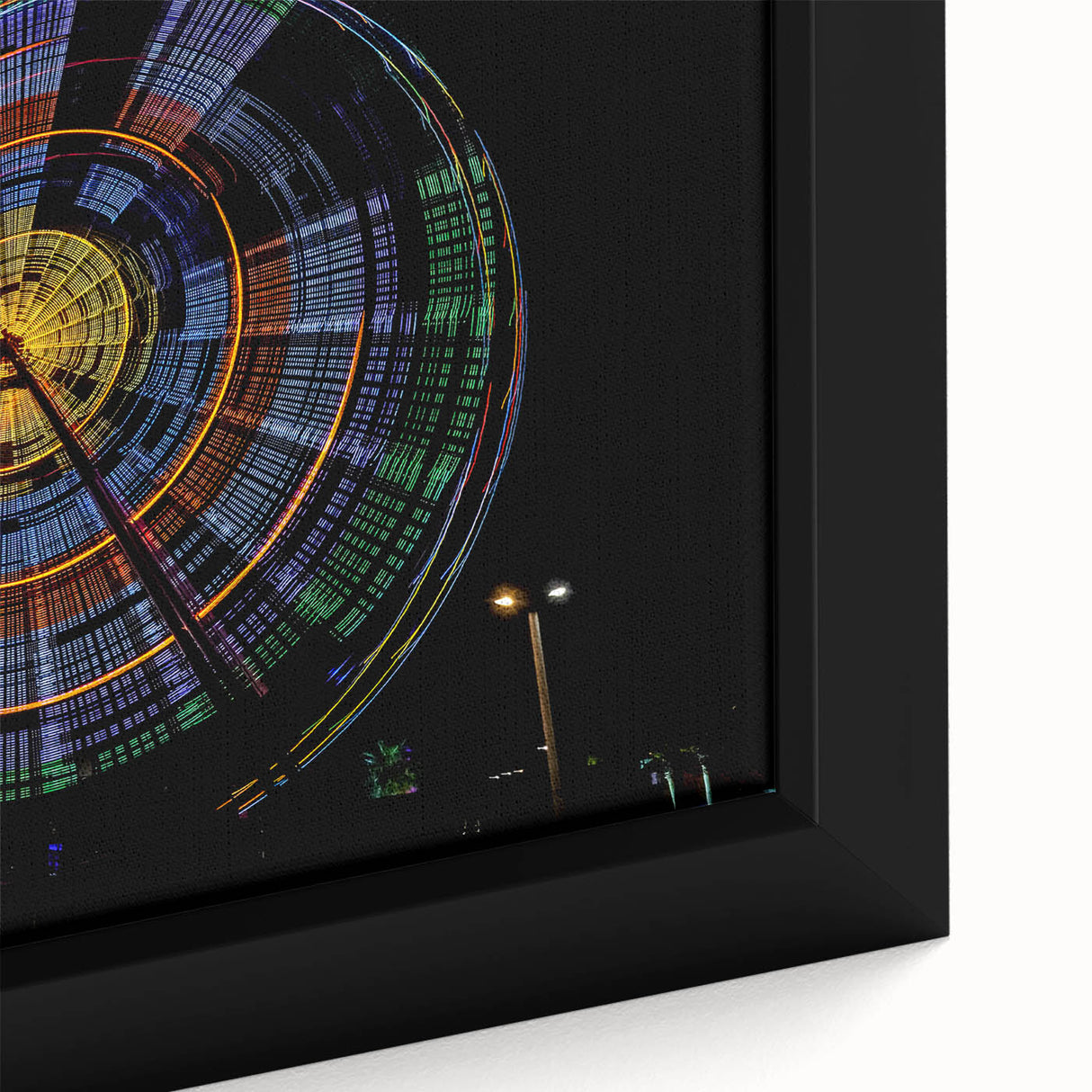 Extra large framed canvas featuring a textured, colorful Asian landscape in black with vibrant accents.
