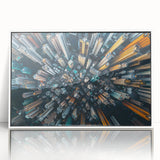 Framed acrylic print of Hong Kong skyline with pastel shades, in art deco style, suitable for modern art wall decor.