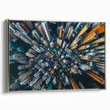 Framed canvas landscape art painting of Hong Kong, featuring vibrant colors and vintage poster style.