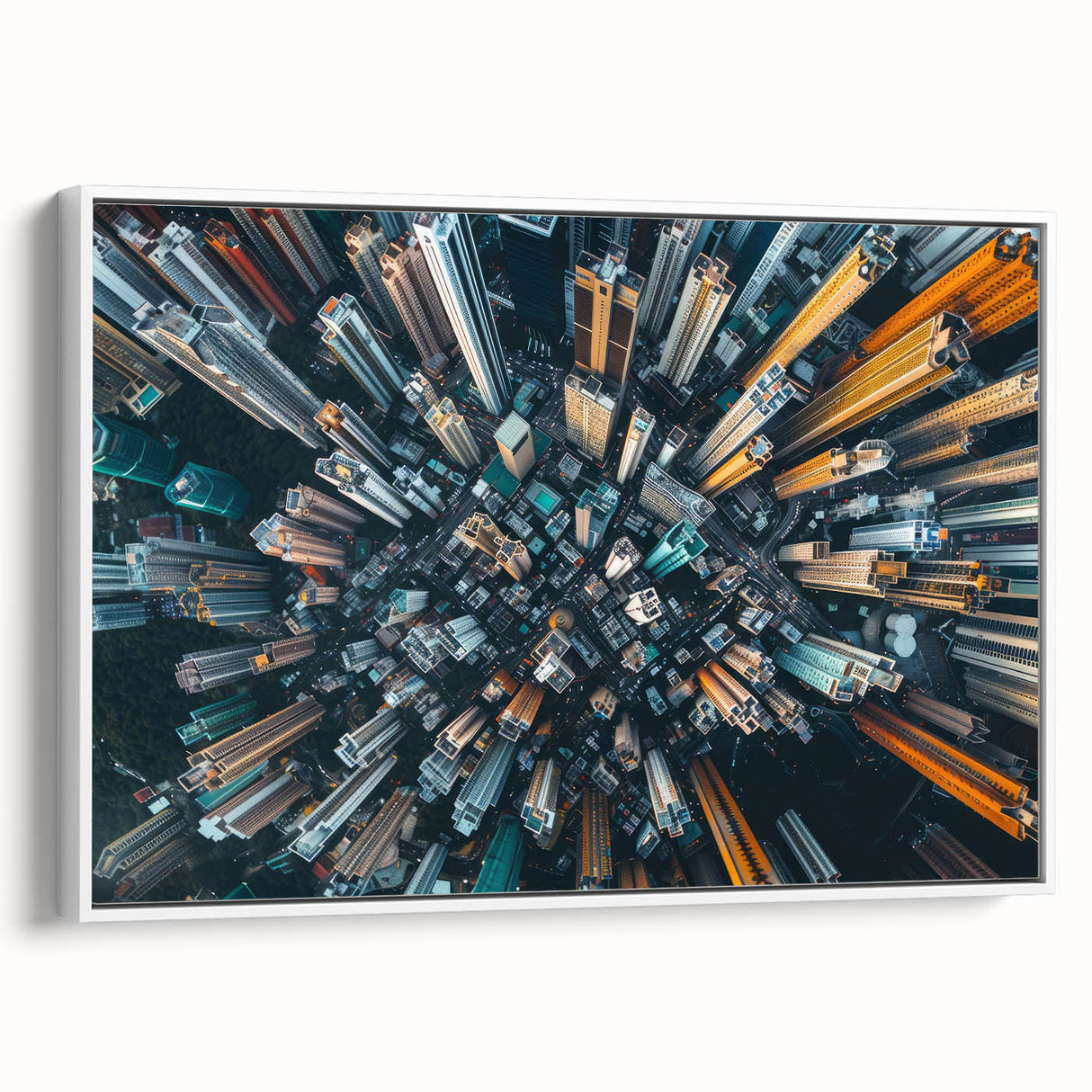 Vintage poster art of Hong Kong skyline in vibrant colors on extra large framed canvas, suitable for living room decor.