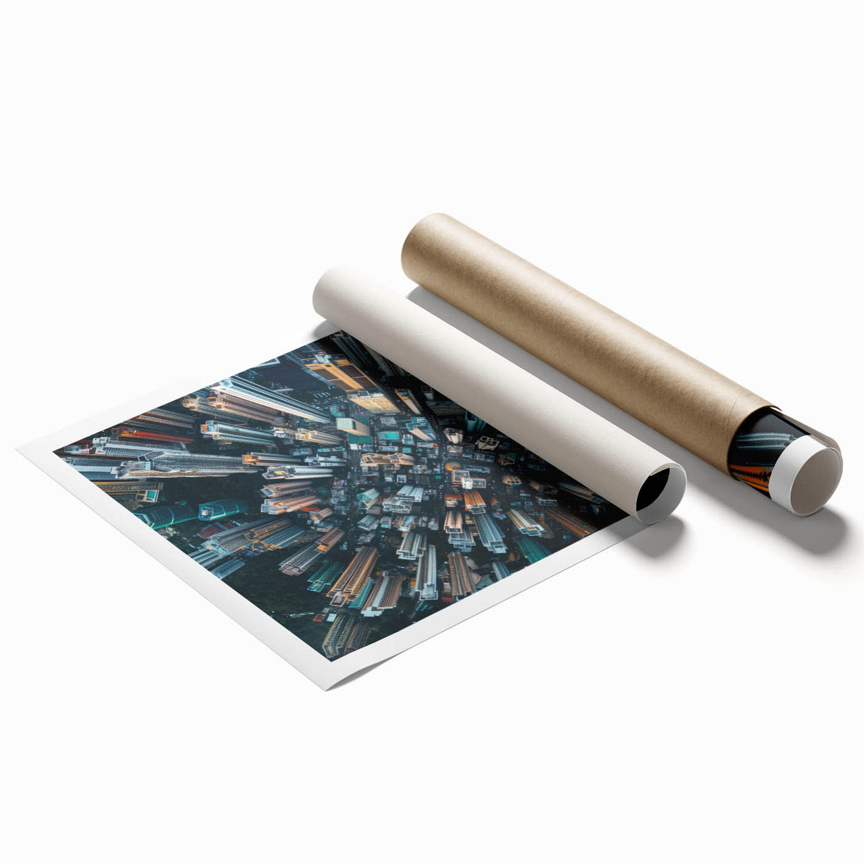 Extra large rolled print featuring a Hong Kong cityscape with vibrant floral elements, ideal for classy bathroom wall art.