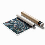 Extra large rolled print featuring a Hong Kong cityscape with vibrant floral elements, ideal for classy bathroom wall art.