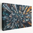 Panoramic view of Hong Kong skyline in muted gray and blue tones on stretched canvas, suitable for kitchen wall art.