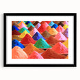 Extra large abstract art print featuring vibrant, textured colors of a stylized Indian scenery on a framed canvas.