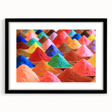 Extra large abstract art print featuring vibrant, textured colors of a stylized Indian scenery on a framed canvas.