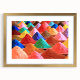 Extra large abstract art print of a textured Indian landscape in gold and earth tones, framed with mat.