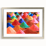 Textured abstract art print of a serene Indian landscape in muted earth tones on a framed canvas, suitable for bedroom decor.