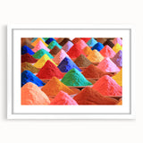 Abstract art print of a serene Indian landscape in soft earth tones on a framed white mat, ideal for dining room decor.