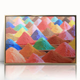 Large acrylic print of an Indian landscape in gold tones, framed, ideal for modern art wall decor.