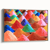 Framed canvas landscape art painting depicting a colorful vintage Indian scenery.