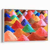 Vintage poster art of an Indian scenery in vibrant colors on a large framed canvas, ideal for living room decor.