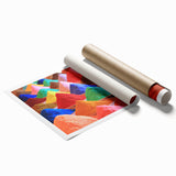 Extra large rolled print of an Indian scenery with vibrant floral elements in rich hues, ideal for classy bathroom wall art.