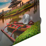 Large abstract wall art depicting an Indonesian landscape in muted earth tones on acrylic glass.