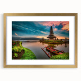 Extra large abstract art print featuring textured scenery of Indonesian landscape in gold frame.