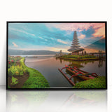 Large abstract wall art depicting an Indonesian landscape in muted earth tones on a framed acrylic.