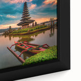 Extra large framed canvas of a textured Indonesian landscape in black with colorful art accents, ideal for living room decor.