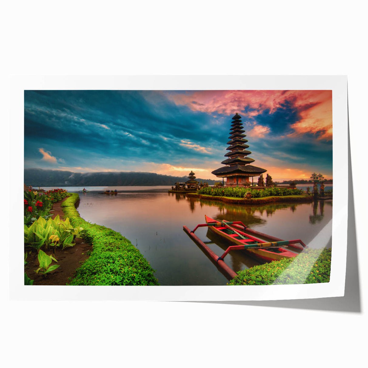 Extra large rolled print of Indonesian landscape with lush greenery and floral elements, ideal for dining room wall art.