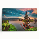 Black and white stretched canvas featuring a serene Indonesian landscape, ideal for kitchen wall art or bedroom ambiance.