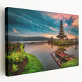 Large canvas print depicting a serene Indonesian landscape in muted earth tones, ideal for kitchen wall art.