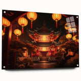 Acrylic print of a Japanese Kyoto scenery in muted earth tones, ideal for dining room decor.