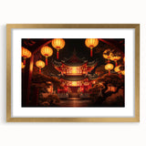 Extra large textured abstract art print of a Kyoto scenery in gold frame, ideal for living room decor.