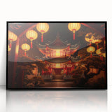 Large abstract wall art depicting a stylized Kyoto landscape in muted colors on a framed acrylic.