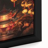 Extra large black wall art featuring a textured, colorful depiction of Kyoto scenery on a framed canvas.
