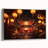 Landscape art painting of Kyoto with colorful trees and temple, silver-framed canvas, suitable for living room decor.