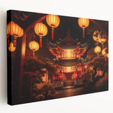 Large canvas print of Kyoto scenery with vibrant green and soft blue tones, suitable for kitchen wall art.
