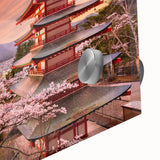 Large abstract wall art depicting a Japanese landscape in muted earth tones on acrylic glass.