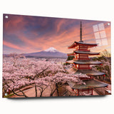 Large abstract wall art of a Japanese scenery in muted earth tones on acrylic glass, ideal for bedroom or dining room decor.