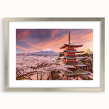 Abstract textured art of a Japanese scenery in muted colors on a silver-framed mat, ideal for bedroom art.