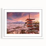 Abstract art print of a serene Japanese landscape in muted earth tones on a framed canvas.