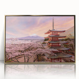 Large art print of a serene Japanese landscape in soft pastel shades on framed acrylic, suitable for modern art wall decor.