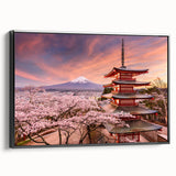 Black and white vintage poster art of a Japanese landscape on framed canvas, ideal for bedroom decor.
