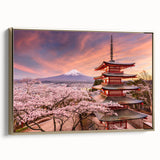 Framed canvas depicting a vintage-style Japanese landscape with muted gold and black tones, ideal for bedroom wall decor.