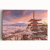 Large black and white ink-style depiction of a Japanese landscape on stretched canvas, ideal for kitchen art.